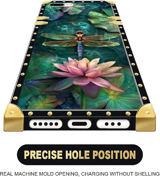 Compatible with iPhone 8 7 SE Case, Colourful Dragonfly Pink Lily Pads Luxury - Image 5