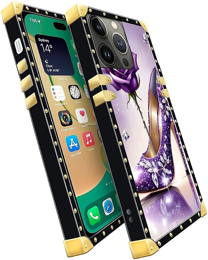 Compatible with iPhone 14 Pro Max Case, High Heeled Purple Diamond Rose Luxury - Image 3