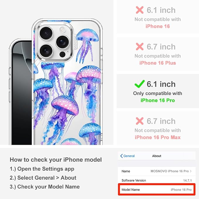 MOSNOVO for iPhone 16 Pro Case, Shockproof Military-Grade Protection 6.6ft Drop - Image 2