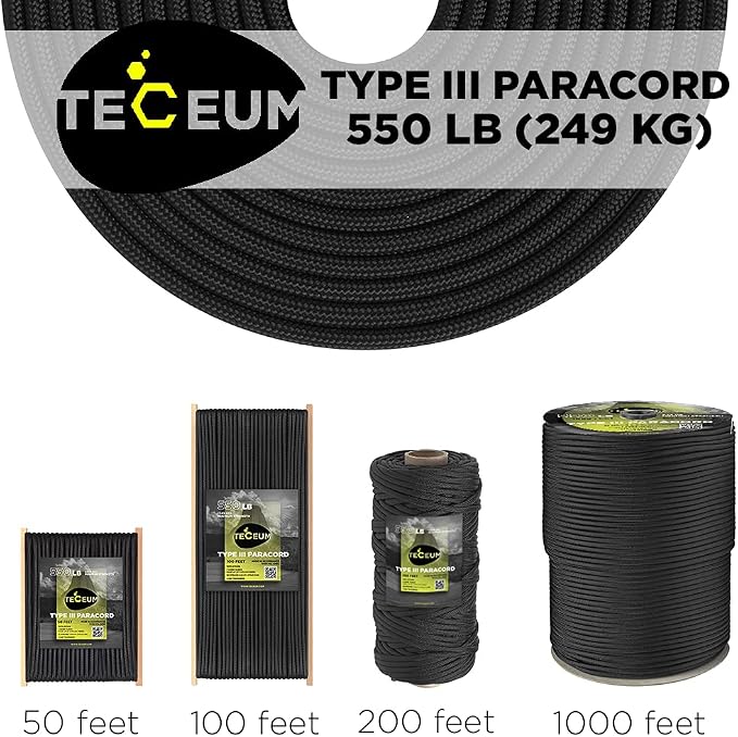TECEUM 5/32" Paracord Rope 1000 – 1000ft / 200ft / 100ft / 50ft – Tactical - Image 9