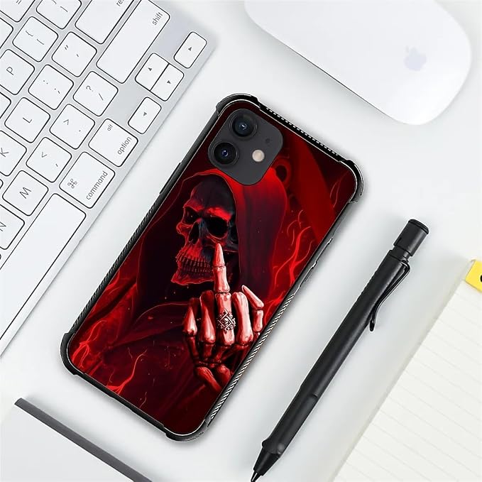 for iPhone 12/12 Pro Case, Gestures Funny Skull Pattern Graphic Design Girl Boy - Image 2