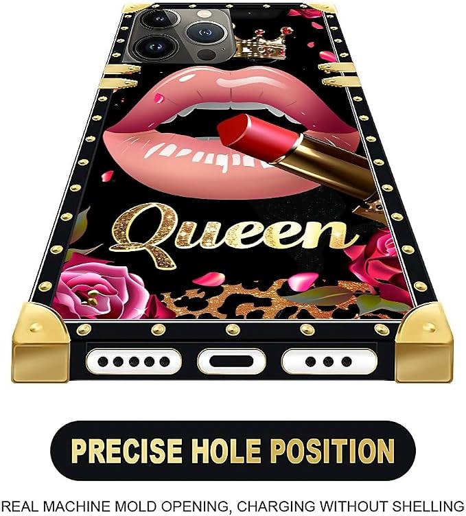 Compatible with iPhone 16 Pro Max Case, Glitter Red Rose Queen Leopard Lipstick - Image 5