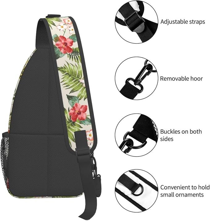 Pineapple Crossbody Sling Bag for Women Men Tropical Fruits Hibiscus Flowers - Image 4