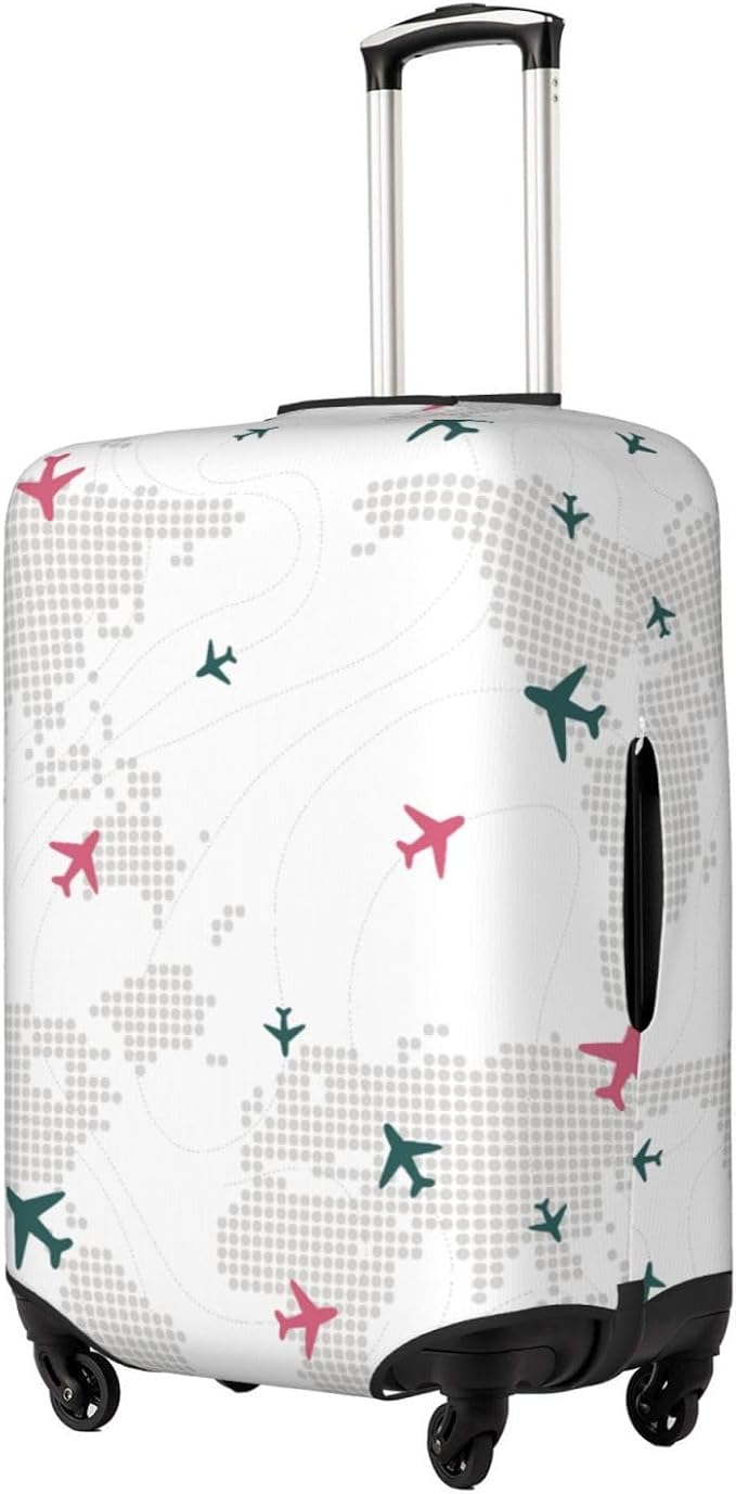 Luggage Cover with World Map and Airplane Print, Elastic Travel Suitcase - Image 2