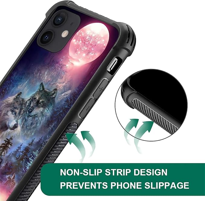 for iPhone 12/12 Pro Case, Star Two Wolfs Howling Pattern Graphic Design Girl - Image 5