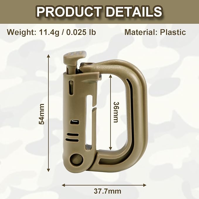 6 Pack 2.12“ Tactical Locking D Ring Plastic Carabiner Backapck Molle Hook Clip - Image 2