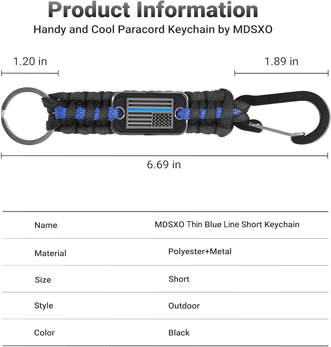 Short Thin Blue Line Paracord Keychain Neck Lanyard - Image 2