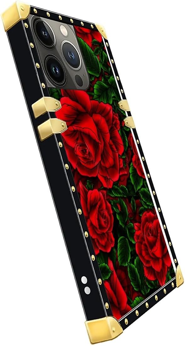 Compatible with iPhone 14 Pro Max Case, Vector Red Rose Green Leaf Luxury - Image 4