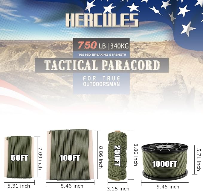 HERCULES 750lb Paracord 4mm 11 Strands Tactical Parachute Cord, Outdoor Gear - Image 2