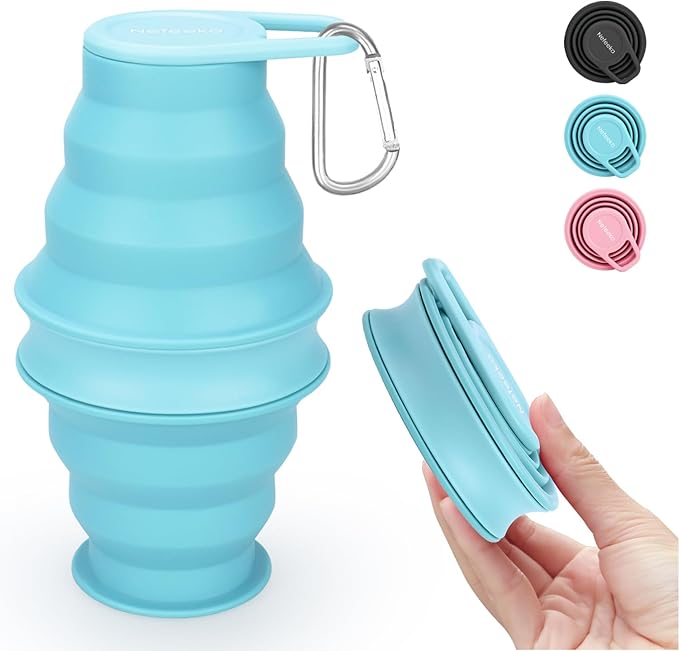 Nefeeko Collapsible Water Bottle, 17oz Reuseable BPA Free Silicone Foldable by Nefeeko