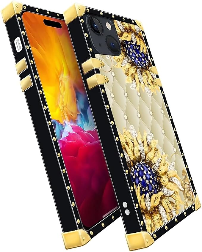 Compatible with iPhone 15 Case, Sunflower Diamonds Leather Luxury Golden - Image 3