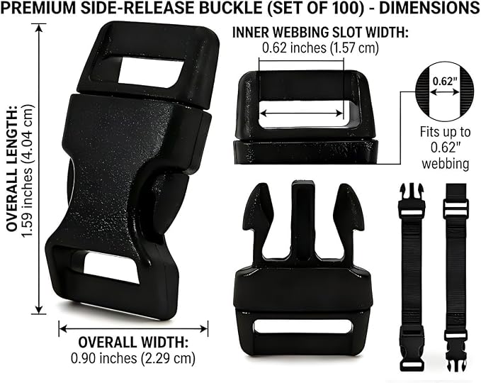 5/8" Black Plastic Side Release Buckle Curved Quick Release - Image 2