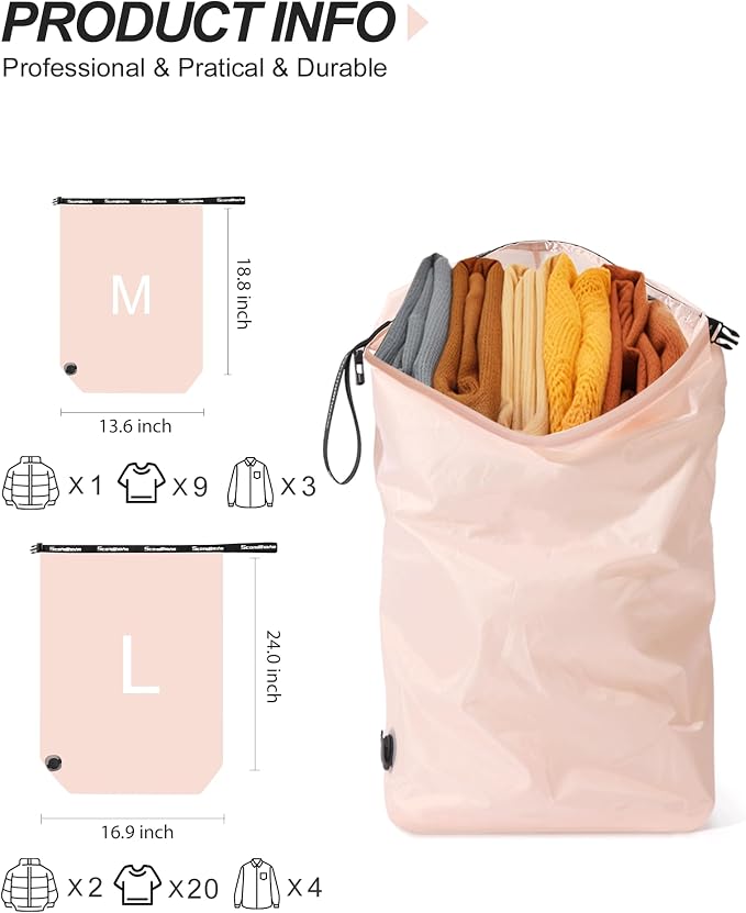 Travel Laundry Bag, Pump Free Vacuum Storage Bag Reusable Compression Dirty - Image 2