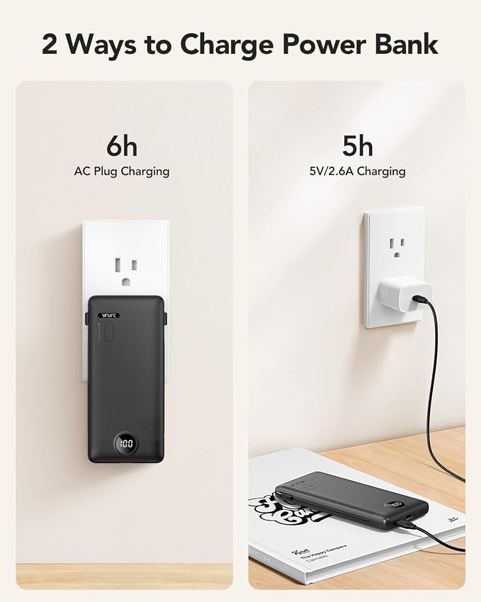 Portable Charger, Power Bank Built-in Cables and AC Wall Plug, VRURC USB C - Image 4
