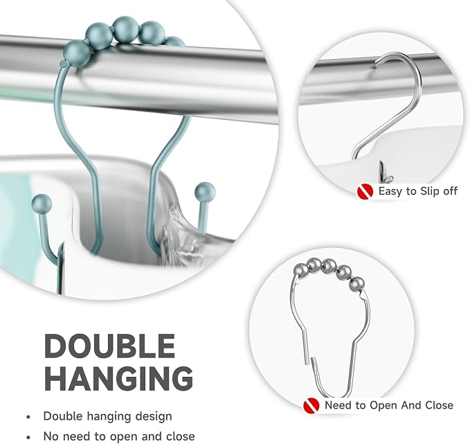 Bathway Shower Curtain Hooks, Shower Curtain Rings Rust Proof Double Hook - Image 3