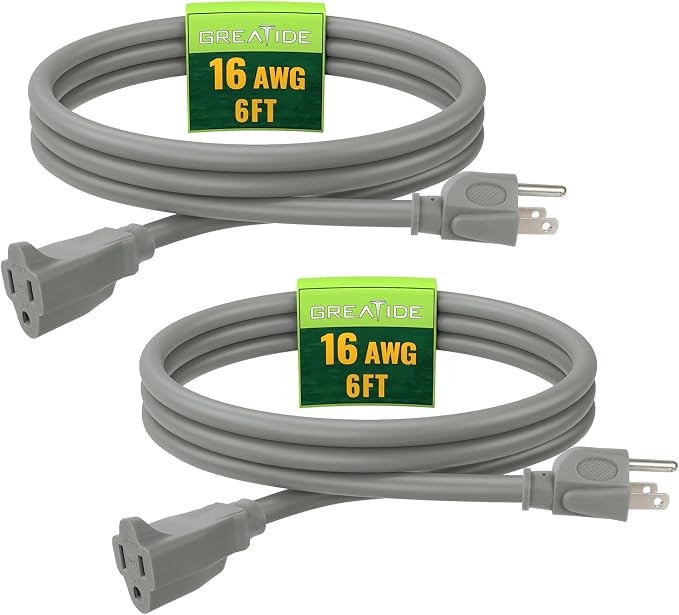 Indoor Outdoor Extension Cord 6 FT, 16/3 SJTW Weatherproof White Electrical by GREATIDE
