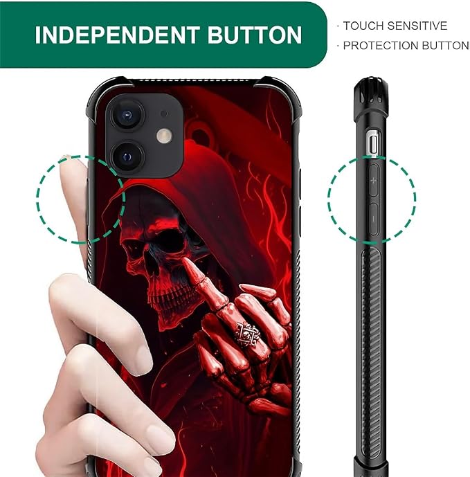 for iPhone 12/12 Pro Case, Gestures Funny Skull Pattern Graphic Design Girl Boy - Image 4