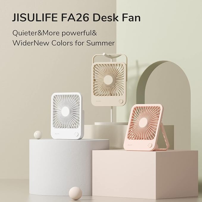 JISULIFE Small Desk Fan Battery Operated, 180° Foldable Portable Fan, 4 Speeds - Image 8