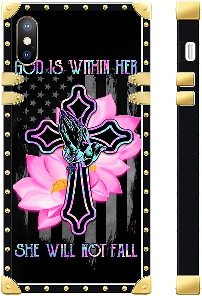 Compatible with iPhone XR Case, Praying Cross Hands Luxury Golden Decoration - Image 3