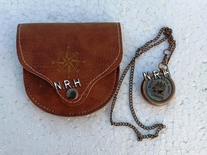 Brass Compass with Leather Case and Chain Locket Compass Navigation Compass - Image 5