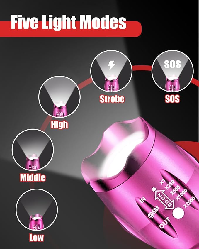 Victoper LED Flashlight 2 Pack Pink, Bright High Lumens Tactical Flashlights - Image 4