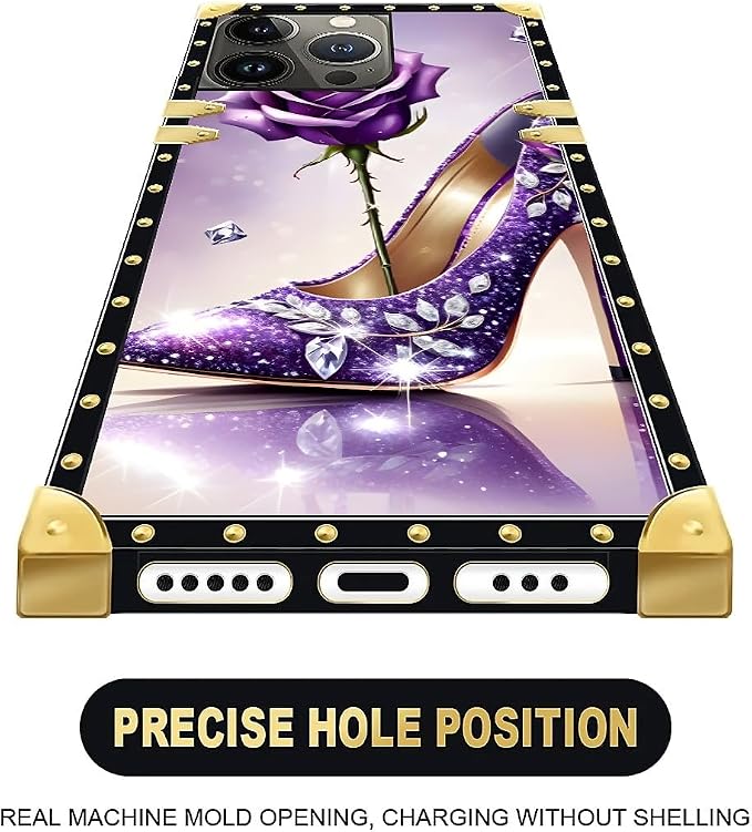 Compatible with iPhone 13 Pro Max Case, High Heeled Purple Diamond Rose Luxury - Image 5