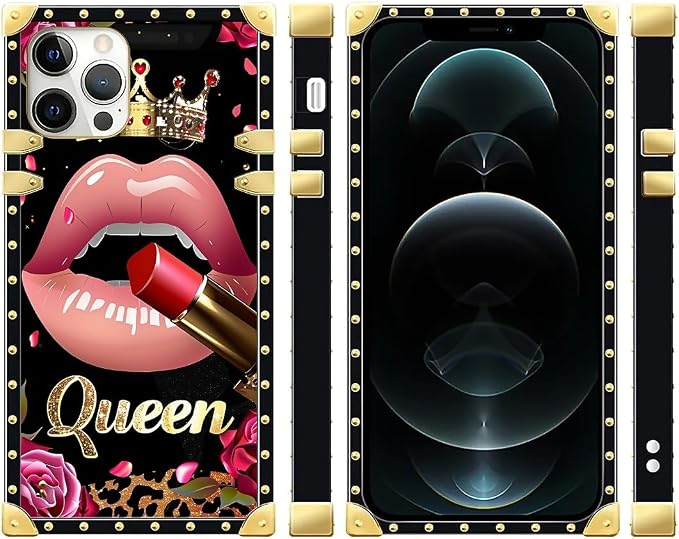Compatible with iPhone 12 Case, Glitter Red Rose Queen Leopard Lipstick Luxury - Image 2