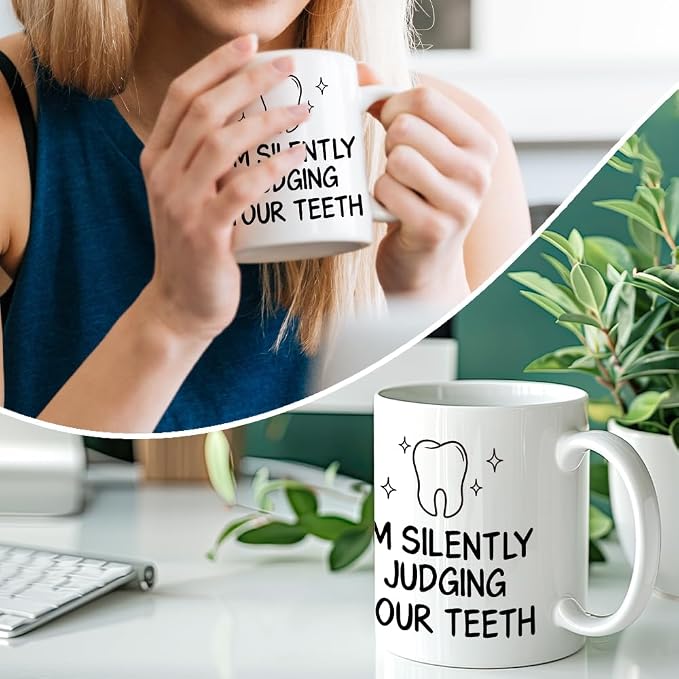 RZHV I'M Silently Judging Your Teeth Funny Coffee Mug, Thank You Birthday Gifts - Image 4