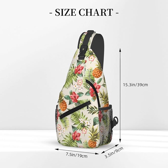 Pineapple Crossbody Sling Bag for Women Men Tropical Fruits Hibiscus Flowers - Image 2