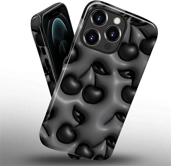 for iPhone 11 Case, HL2 Cute Cool Cherry Black Hybrid 2 Layer Hard Shell - Image 2