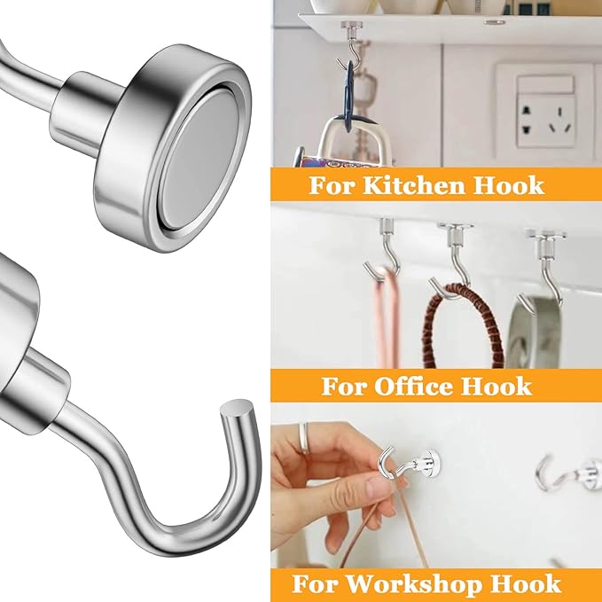 MIN CI Magnetic Hooks Heavy Duty, 35lb+ Strong Magnetic Wall Hooks - Image 3