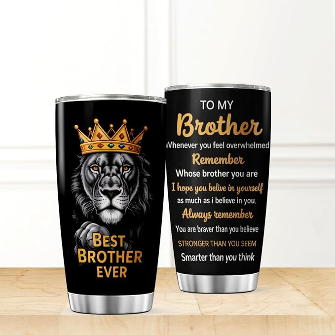 CUBICER Best Brother Ever Lion Design Stainless Steel Tumbler 20 Oz - Image 2