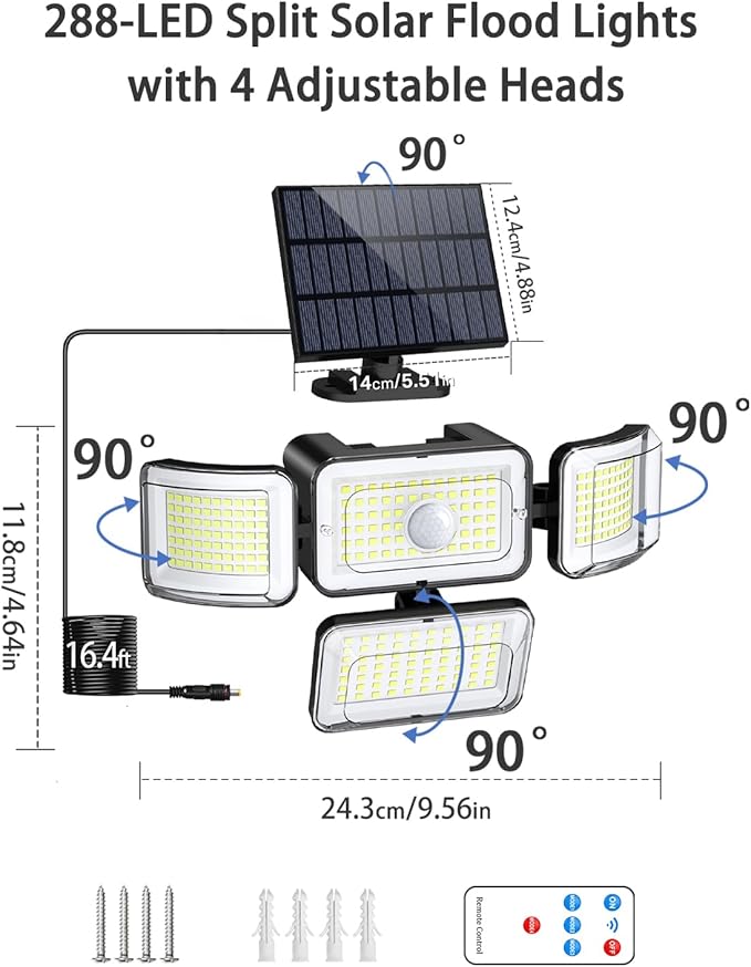 CLAONER Solar Outdoor Lights Motion Sensor 3500LM 288 LED Solar Security Lights - Image 4
