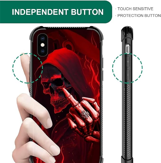 for iPhone Xs Max Case, Gestures Funny Skull Pattern Graphic Design Girl Boy - Image 6