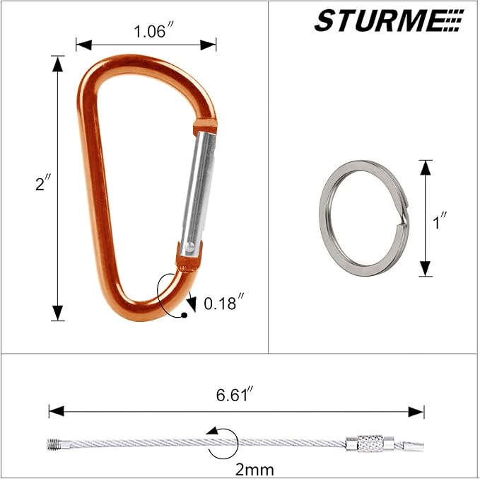 STURME 2" Aluminum D Ring Carabiners Clip D Shape Spring Loaded Gate Small - Image 2