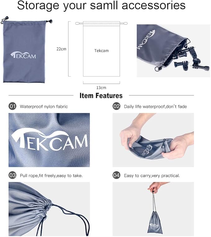 TEKCAM Action Camera Carrying Case Protective Storage Bag Compatible - Image 4