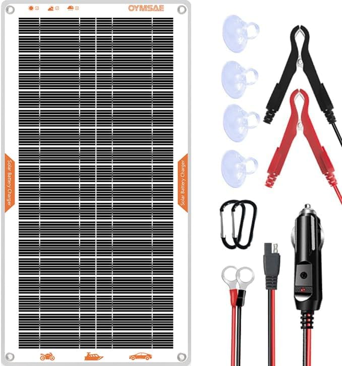 OYMSAE White 10W Solar Car Battery Charger Portable 12V Trickle Battery Charger by OYMSAE
