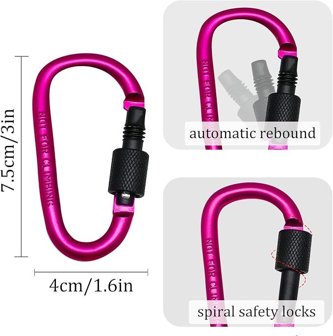 6 Pack Small Locking Carabiner, 3 Inch Aluminum D-Shape Snap Hook - Image 4