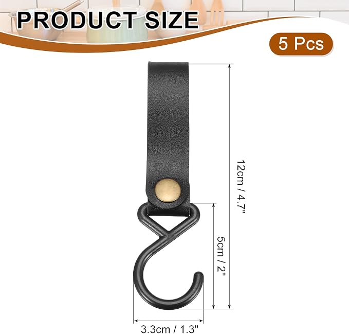 uxcell 5pcs PU Leather Hooks, S-Shape Hooks - Image 2