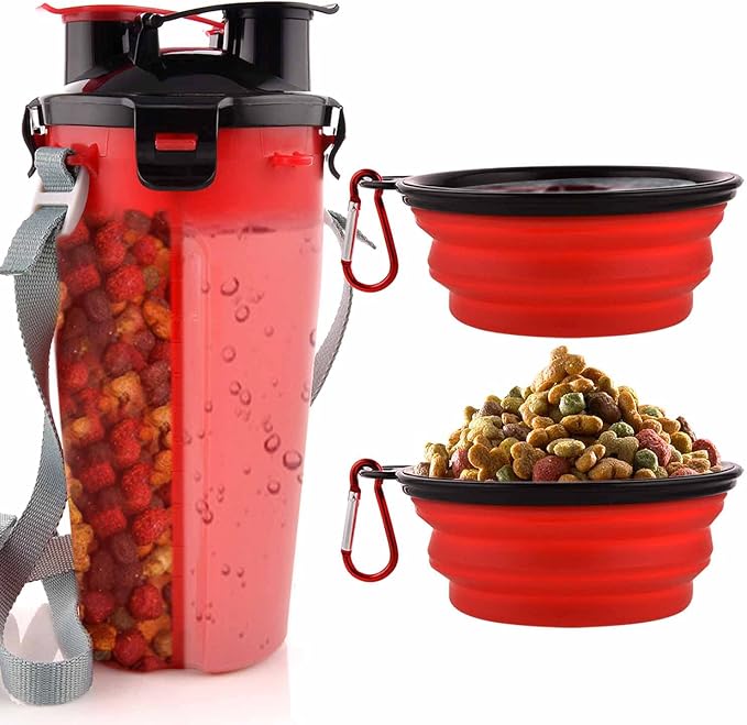 Dog Travel Water Bottle Collapsible Bowls, 2 in 1 Pet Food Container by Guardians