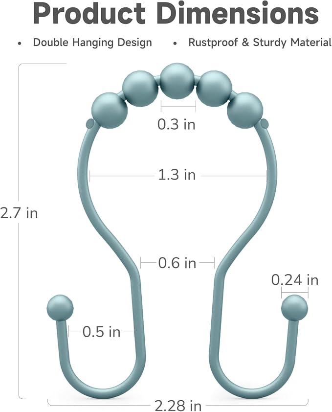 Bathway Shower Curtain Hooks, Shower Curtain Rings Rust Proof Double Hook - Image 5