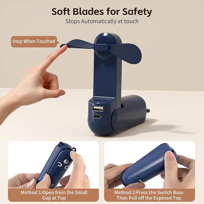 Mini Handheld Fan, USB Rechargeable 3 IN 1 Personal Cooler Fans - Image 5