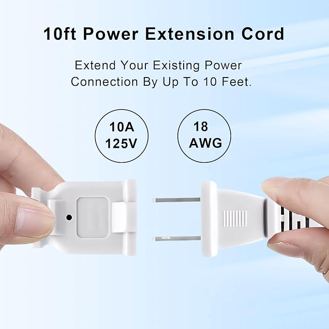 10FT 2 Prong Indoor Extension Cord, Thin White Extension Cords Male/Female - Image 5