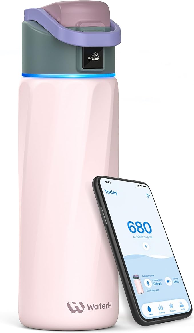 BOOST Smart Water Bottle that Reminds You to Drink, 24oz BPA-Free Stainless by WATERH