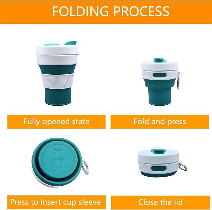 Silicone Collapsible Travel Mug Green 15oz / 450ml - Image 3