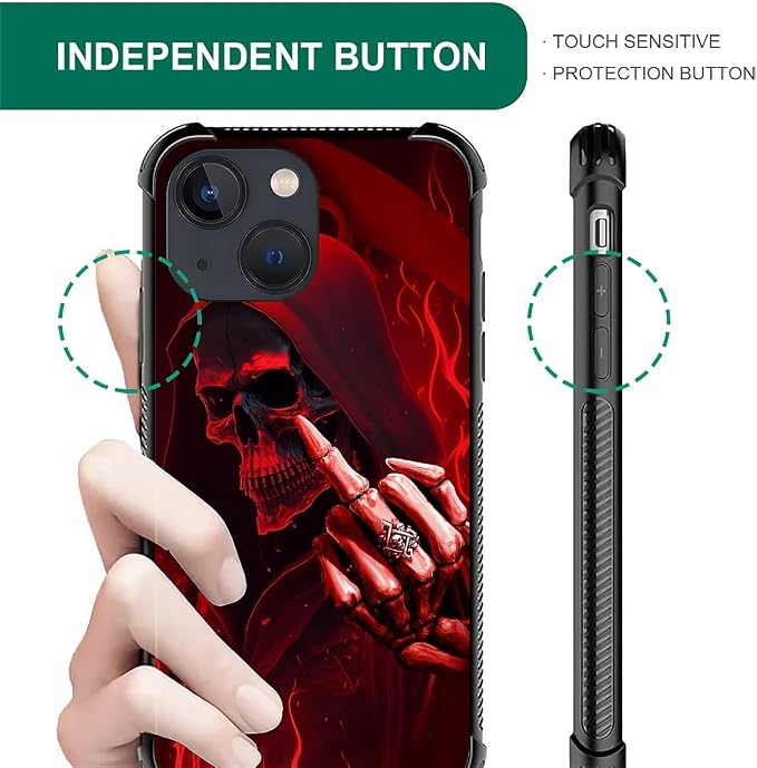 for iPhone 13 Case, Gestures Funny Skull Pattern Graphic Design Girl Boy Soft - Image 6