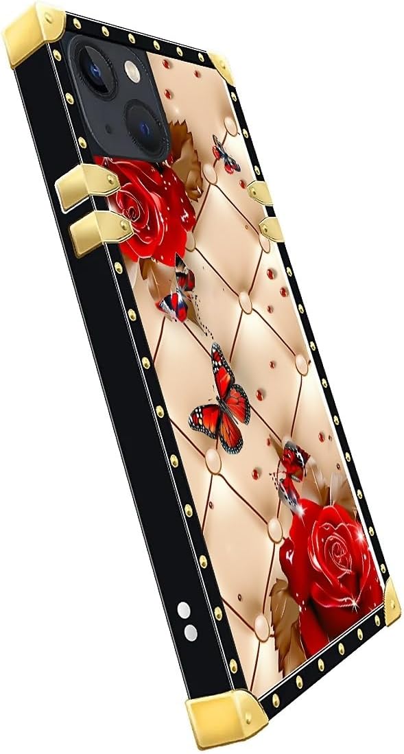 Compatible with iPhone 13 Case, Shining Red Rose Butterfly Leather Background - Image 4