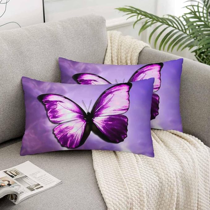 Purple Butterfly Couch Pillow Covers 12 X 20 Vibrant Magical Nature Insect Set - Image 5
