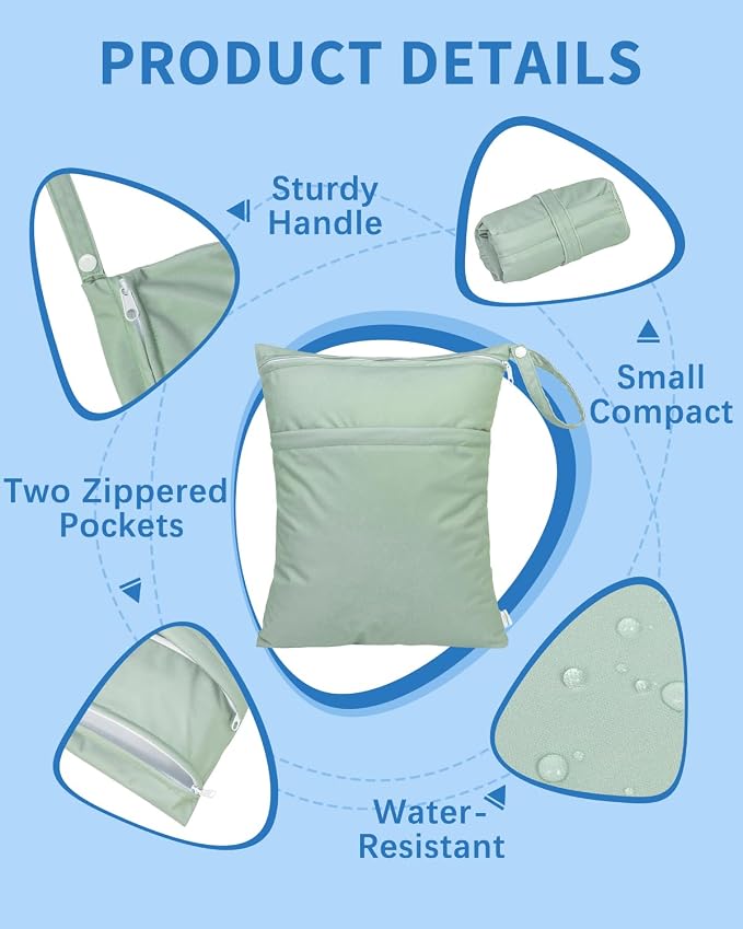babygoal Wet Dry Bags for Baby Cloth Diapers 3 Pack, Washable Travel Bags - Image 2