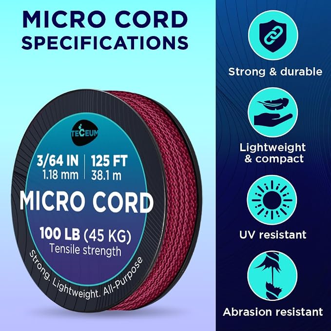 TECEUM Micro Paracord – 1.18 mm X 125 ft – Micro Utility Cord – Thin Braided - Image 4